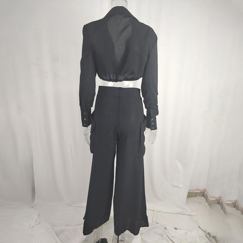 Plus size women's wide-leg elegant pant set in casualwear style, featuring comfortable fit and stylish design by Plush Fashion Hub.