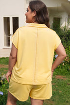 Plus size navy blue Legacy Solid Color Polo PLUS Tee by Threaded Pear, comfortable loungewear with a classic polo style.