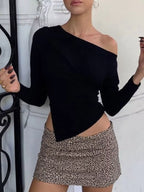 Asymmetrical Off-Shoulder Long Sleeve T-Shirt