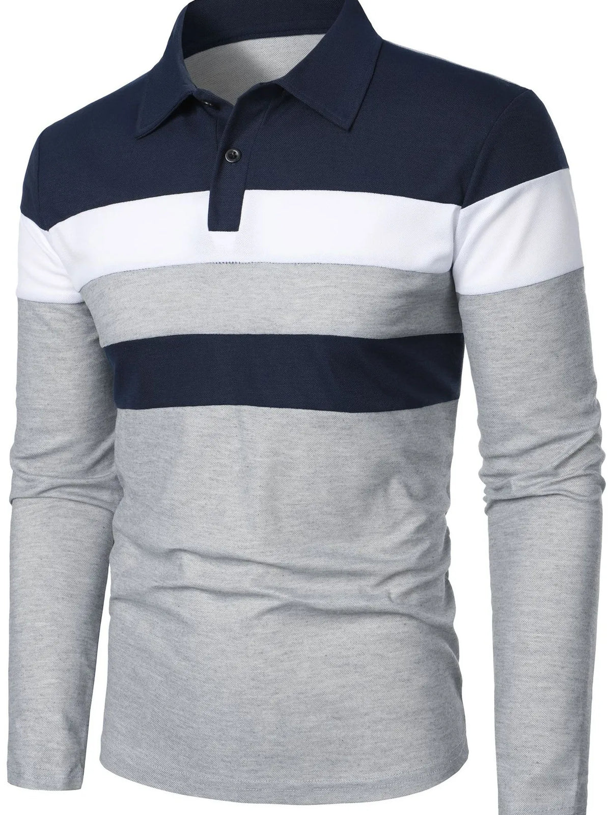 Men's full size color block long sleeve polo shirt by Trendsi, featuring a stylish design and comfortable fit.
