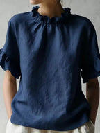 Plus size ruffled neck half sleeve blouse by Shopimist featuring a full-size fit and stylish design.