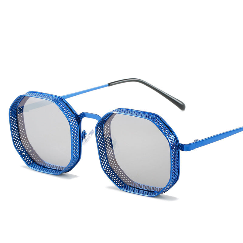 Lightweight metal frame sunglasses by FitiqueFit with sleek design and stylish black lenses, resting on a white background.