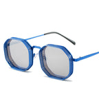 Lightweight metal frame sunglasses by FitiqueFit with sleek design and stylish black lenses, resting on a white background.