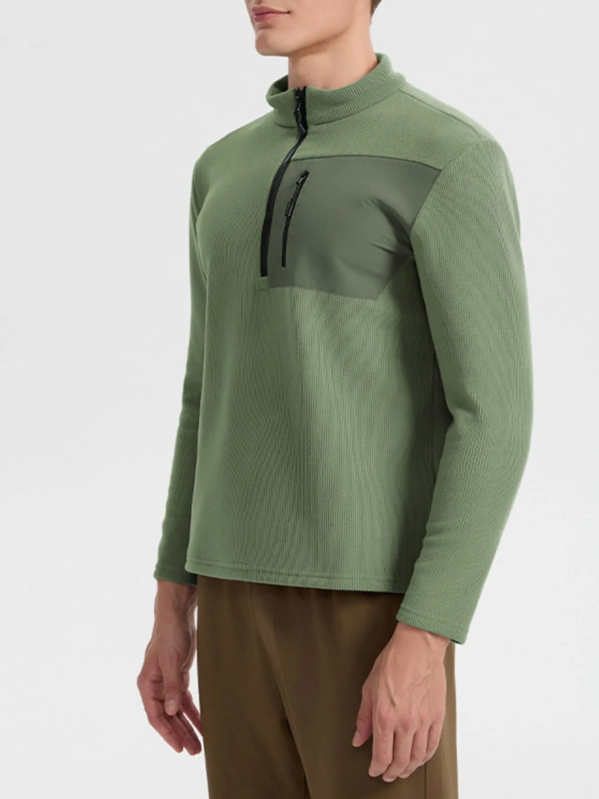 Men's plus size fleece sweatshirt with half-zip and chest pocket, casual men's sweatshirt by Trendsi, shown in black.