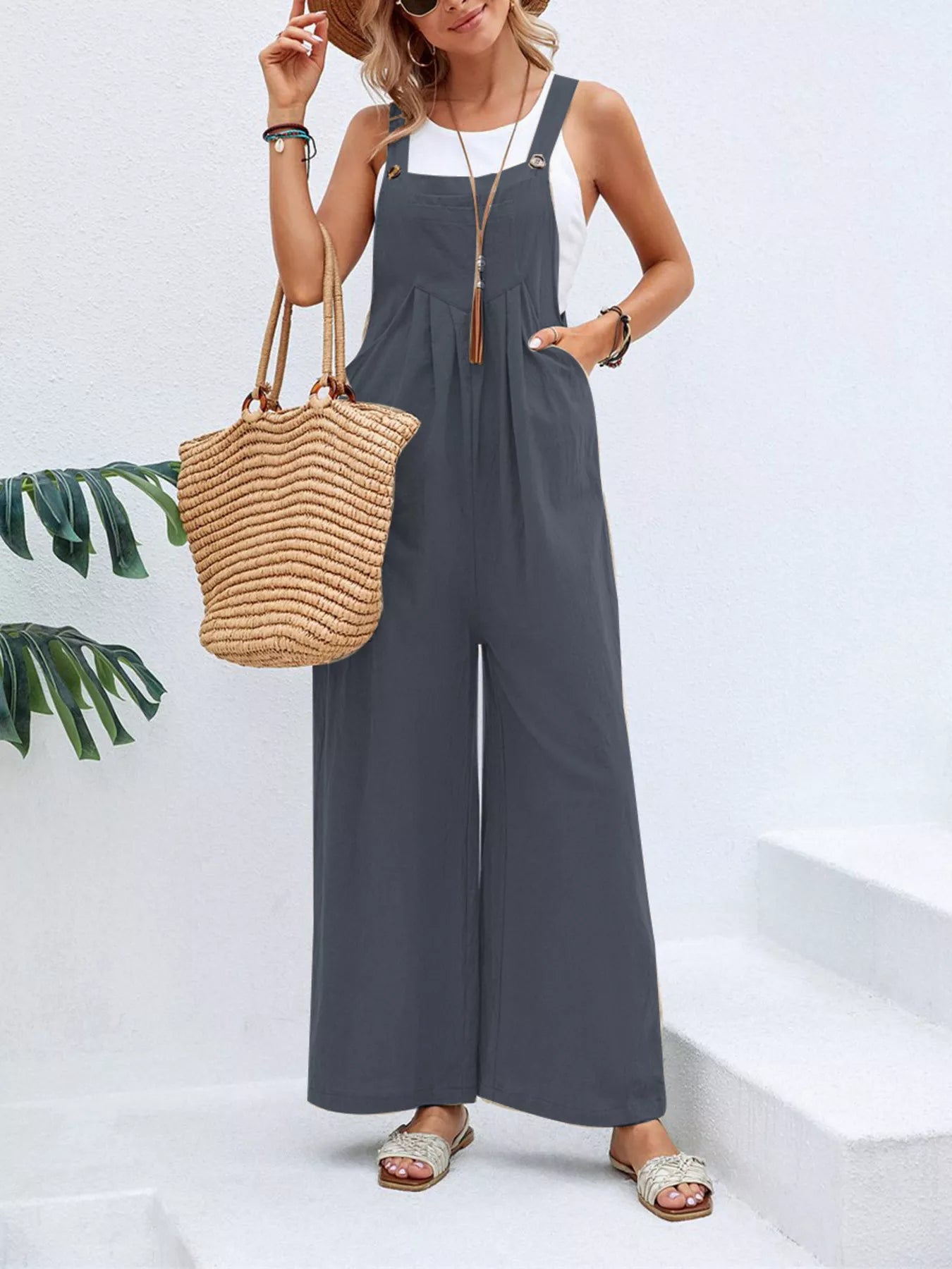 Full size casual wide-leg jumpsuit with pockets by Shopimist, plus size overalls in a relaxed, comfortable style.