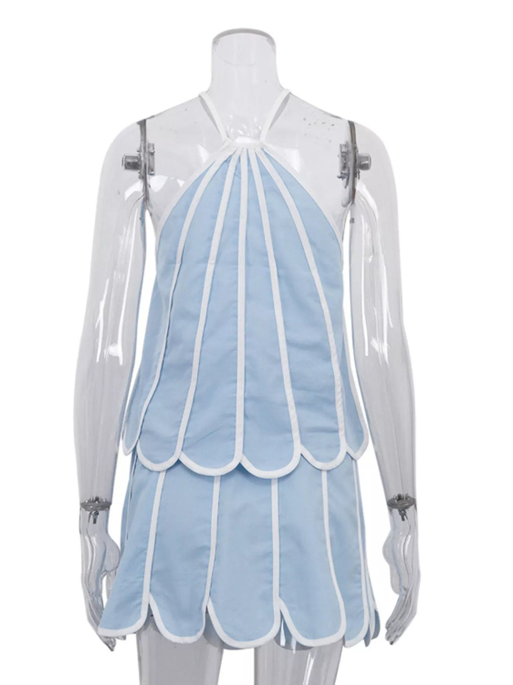 Contrast trim halter neck top and skirt set by Shopimist, featuring stylish design and coordinated fabric in the image.