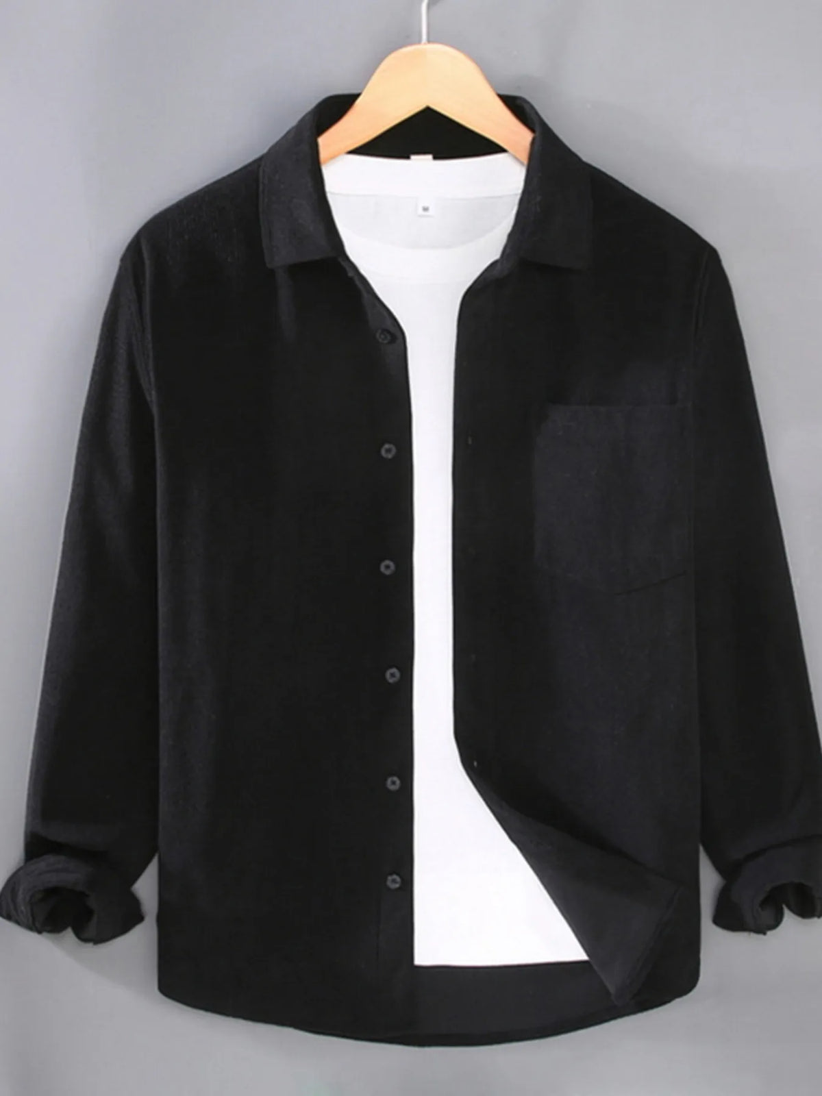 Men's plus size button-up long sleeve shirt by Trendsi, featuring a casual fit and classic collar, shown in a neutral color.
