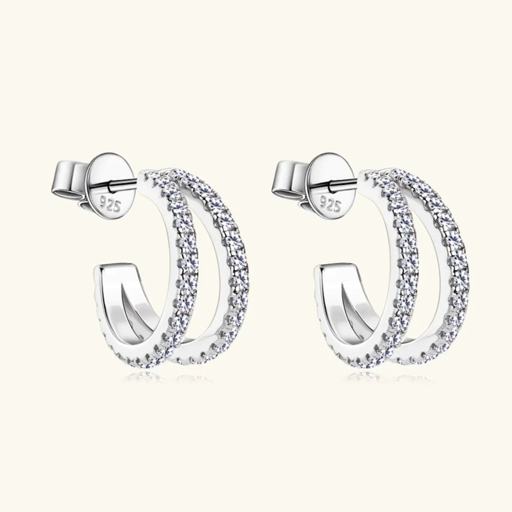 925 Sterling Silver C-Hoop Moissanite Earrings featuring sparkling moissanite stones and sleek silver hooks for elegant style