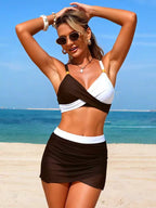 Two-tone cami and skort swim set for women, stylish two-piece swimwear with trendy design and vibrant colors.
