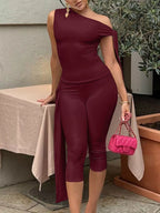 Asymmetrical One-Shoulder Top and Capris Set