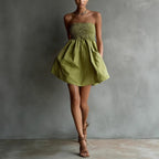 Women's strapless mini dress by FitiqueFit, casual solid color tube dress with elastic waist and sleeveless design.