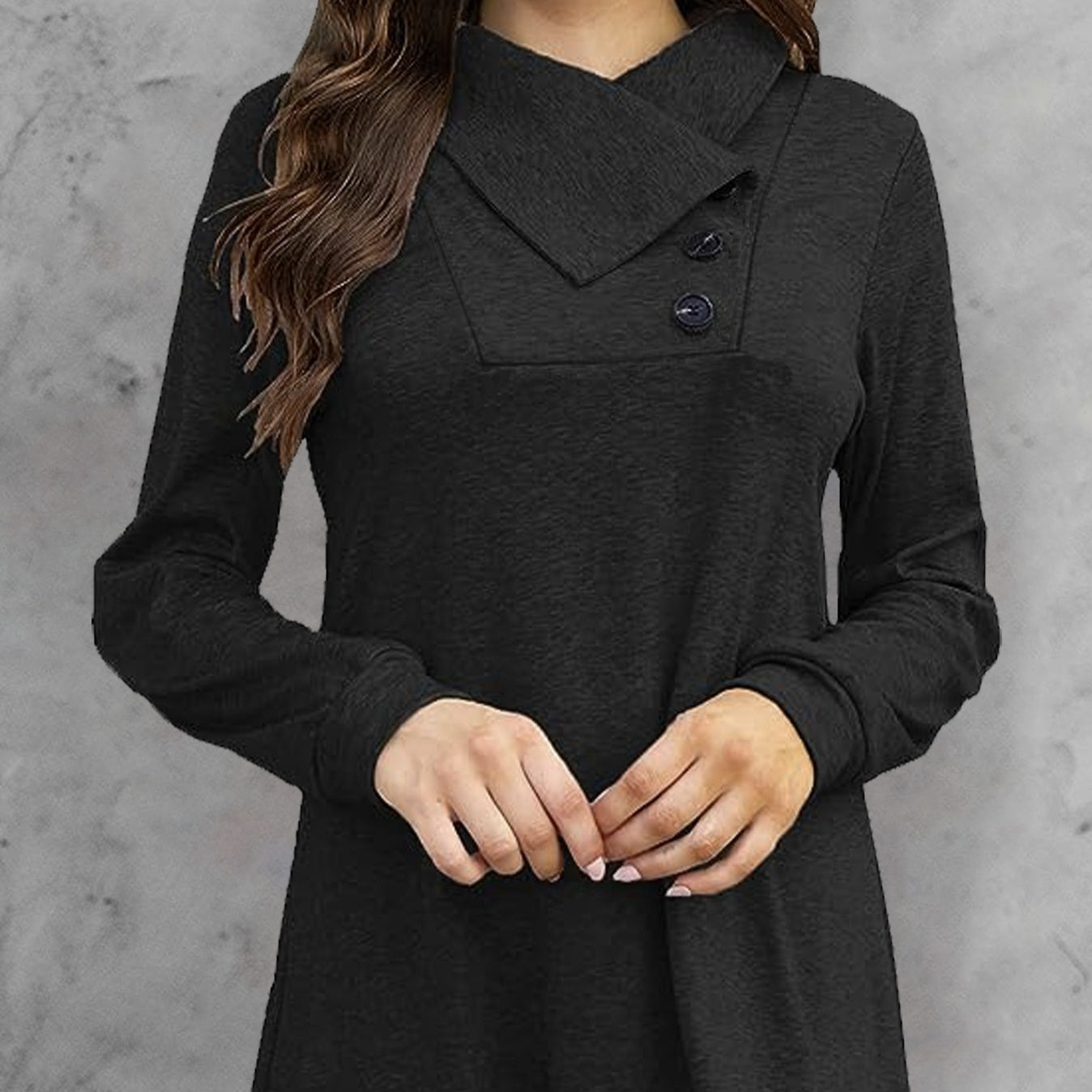 Women's long-sleeve hood collar button waist T-shirt by FitiqueFit, featuring a casual style with a fitted silhouette.