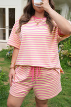 Plus size Lilliana Stripe Boxy loungewear set by Threaded Pear featuring a comfortable striped top and matching bottoms.