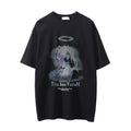 Printed washed distressed streetwear t-shirt by FitiqueFit featuring a casual, vintage-inspired design with faded and distressed details.