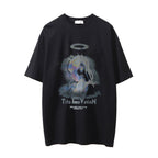 Printed washed distressed streetwear t-shirt by FitiqueFit featuring a casual, vintage-inspired design with faded and distressed details.