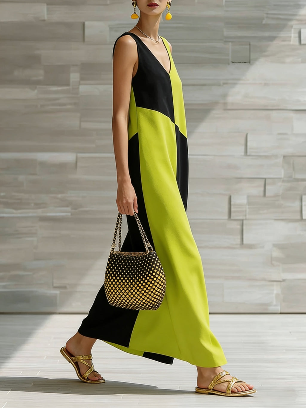 Women's color block sleeveless maxi dress by Trendsi featuring lightweight fabric and a stylish summer fashion design.