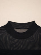 Women's sheer mesh patchwork cap sleeve t-shirt by Plush Fashion Hub, featuring elegant layering design and stylish ring accents.