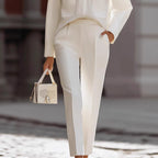 Women's casual urban commuter two-piece set with pocketed long-sleeve top and matching pants by FitiqueFit, shown in soft fabric.