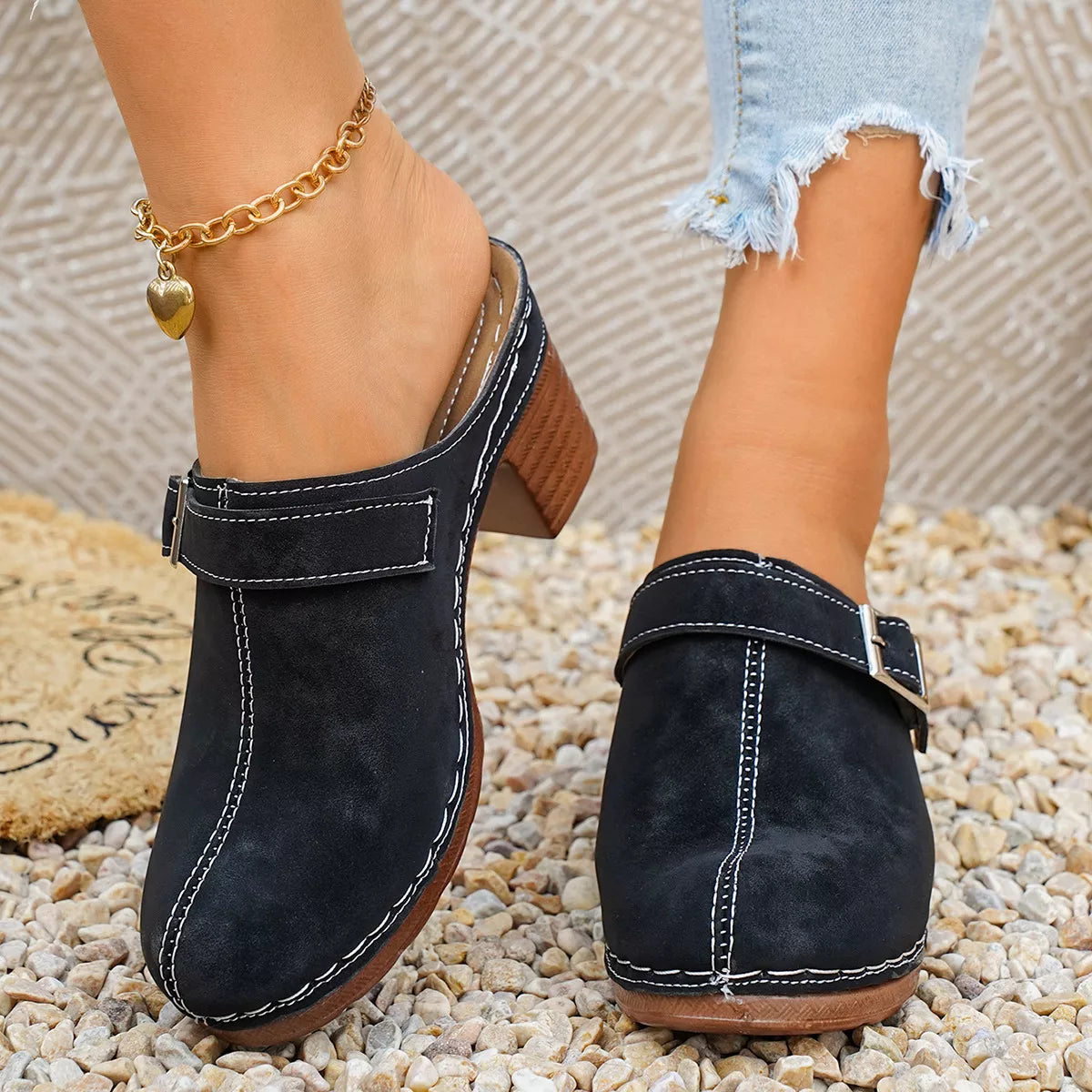 Shopimist round toe block heel sandals with stylish open-toe design and chunky heel, perfect for casual or dressy occasions.