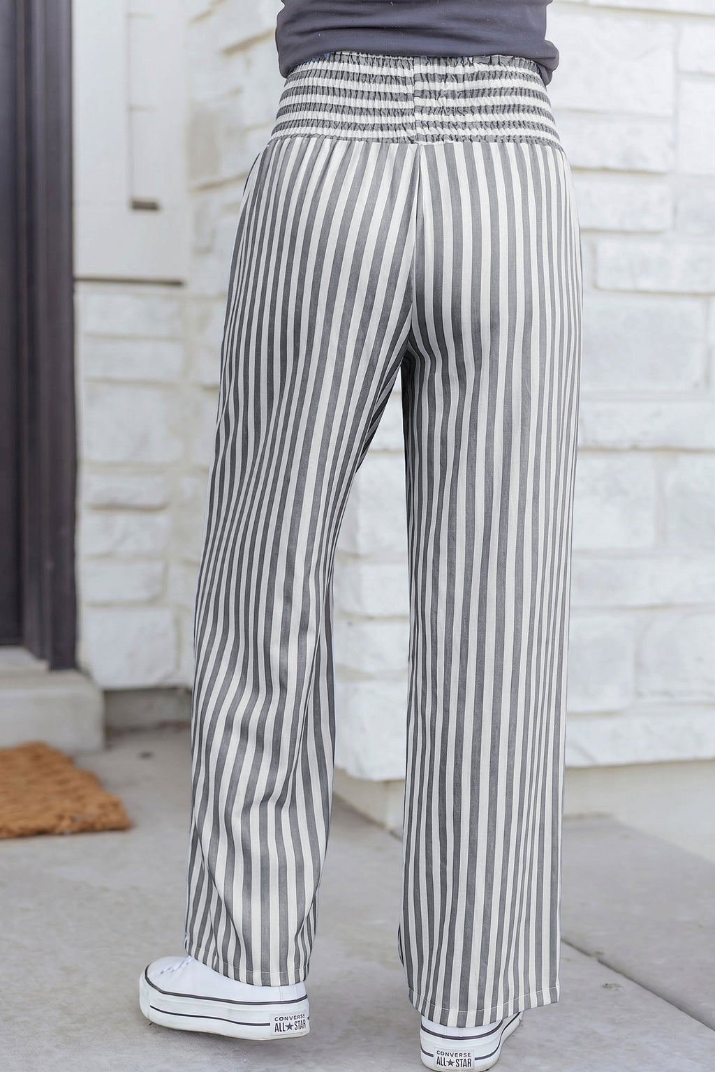 Light beige Marleigh waist loose summer pants by Threaded Pear, featuring a relaxed fit and casual style.