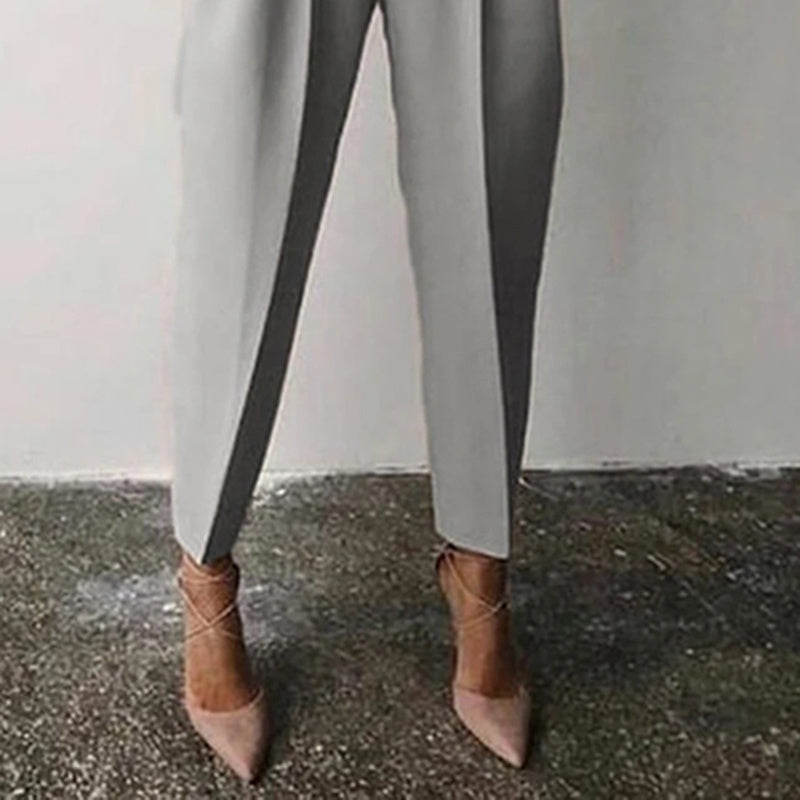 Women’s solid color 2-piece loungewear set with long sleeve top and pleated pants by FitiqueFit, perfect for casual comfort.