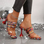 Open toe flare heels sandals from Plush Fashion Hub featuring stylish design and high heel with open toe and flare details.