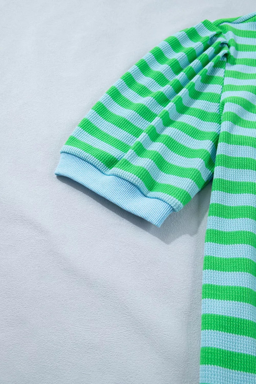 Stripe colorblock puff sleeve top and drawstring shorts matching set, stylish fashion outfit from Plush Fashion Hub.