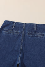 Threaded Pear Mckinley wide leg cropped jeans, denim fabric, high-waisted fit, showing front view with rolled hems.