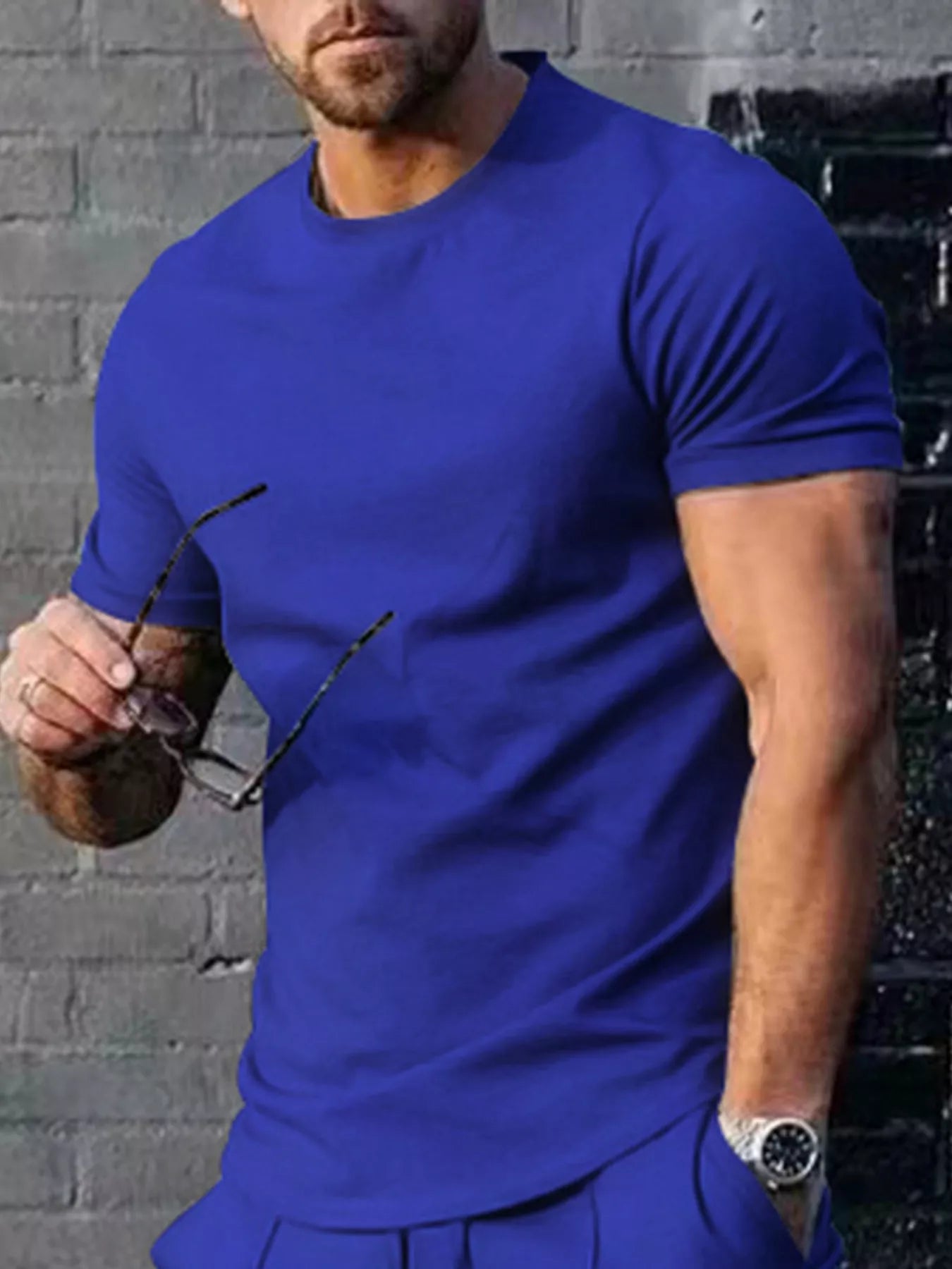 Plus size men's casual T-shirt in solid color, styled as a trendy Trendsi men's tops shirt, front view.