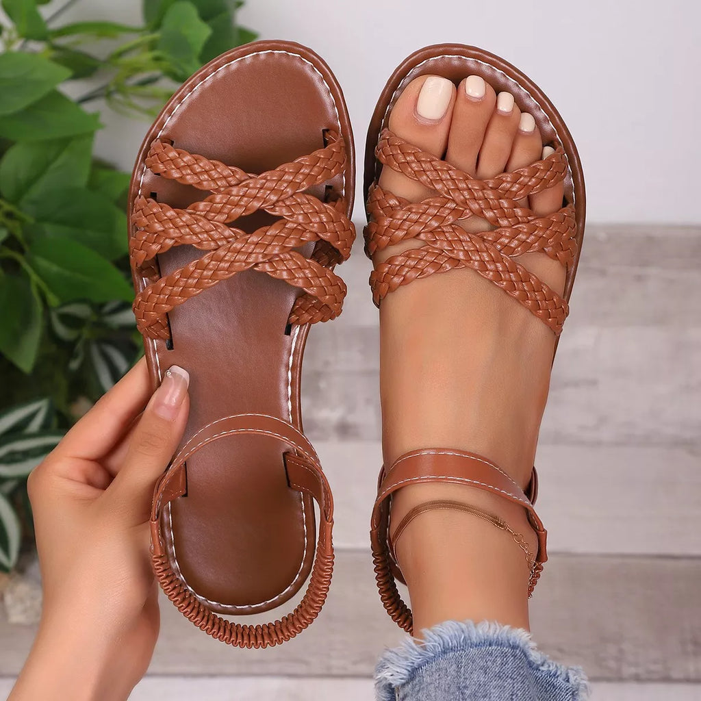 Open toe braided strap sandals from Shopimist with stylish design and comfortable sole, perfect for casual summer wear.