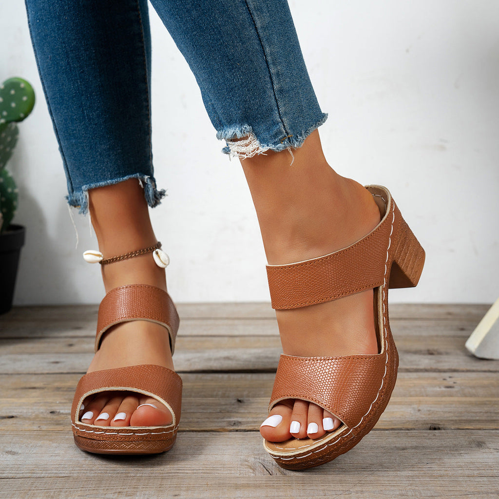 Shopimist open toe block heel sandals with strappy design and chunky heels, perfect for summer or casual wear.