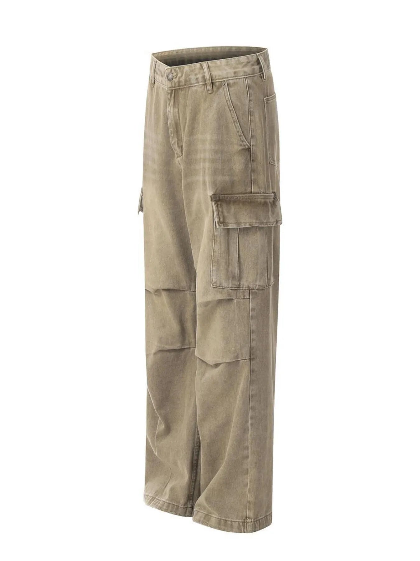 Men's vintage washed cargo jeans from Trendsi, featuring classic cargo pockets and distressed denim style.