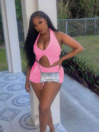 Halter Neck Top and Shorts Sweater Set