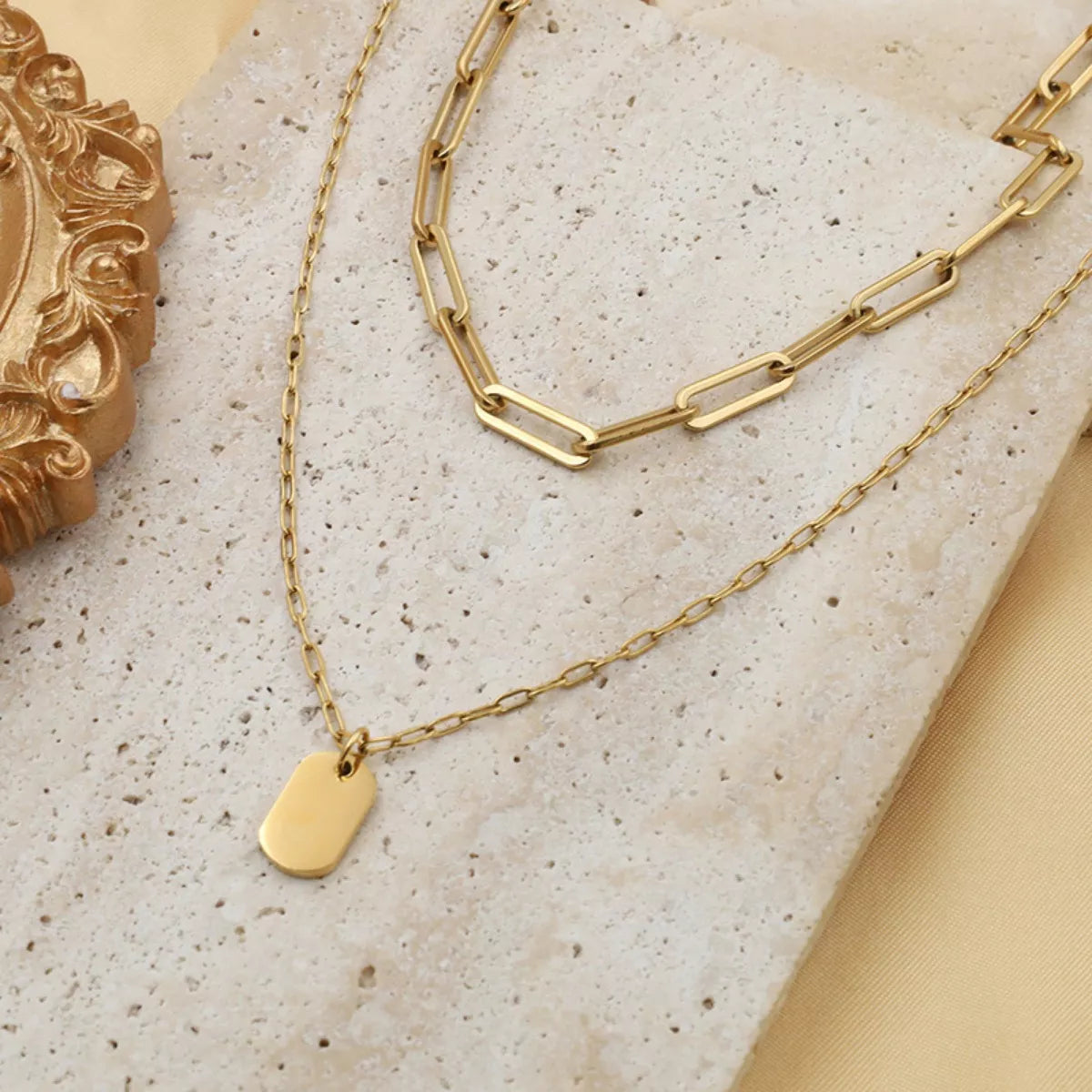 18K gold-plated double layered necklace with delicate chains and elegant design, from Plush Fashion Hub.