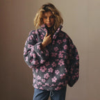 Winter Flowers Lambskin Sweatshirt Women | Cozy Zip-Up Pocket Pullover