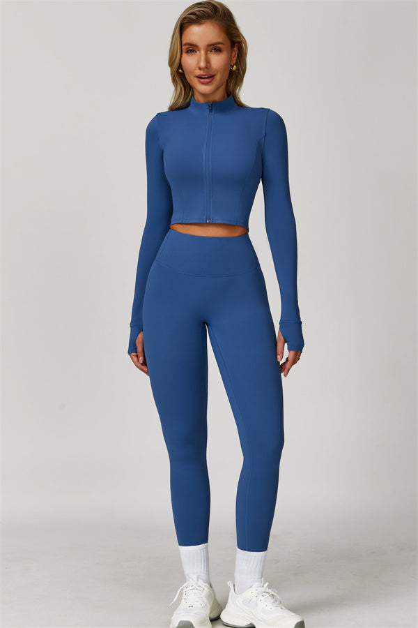 Fitglutes Activewear Eloise 3-piece matching set includes sports bra, leggings, and jacket in sleek gymwear for workouts.