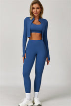 Fitglutes Activewear Eloise 3-piece sports bra, jacket, and leggings matching set for gym workouts and activewear fashion.