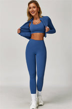 Fitglutes Activewear Eloise 3-piece set includes a sports bra, leggings, and jacket, all in matching workout clothing.