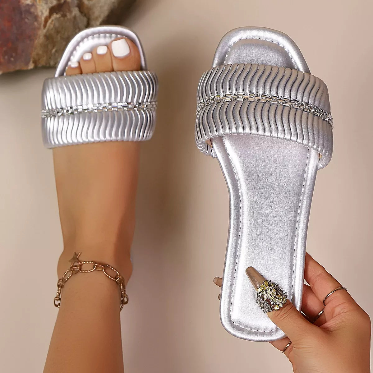 Shopimist rhinestone open toe sandals with sparkling embellishments and stylish design, perfect for summer wear.