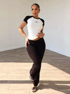 Shopimist contrast short sleeve tee and pants set featuring a stylish top and matching bottoms for casual wear.