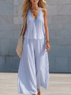 Striped V-Neck Tank and Wide-Leg Pants Set