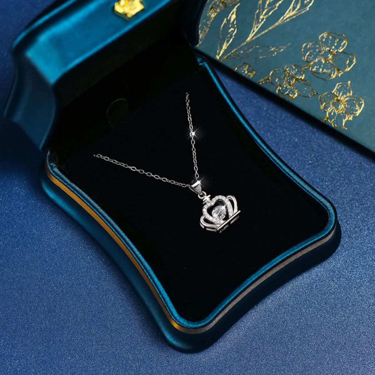 925 Sterling Silver Zircon Crown Pendant Necklace featuring a sparkling crown design, perfect for elegant jewelry collection.