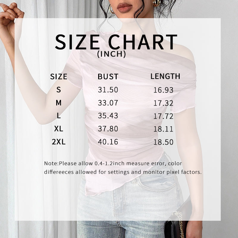 Women’s tie-dye one-shoulder mesh ruched top by Plush Fashion Hub, casualwear stretch tee with asymmetrical design for going out.