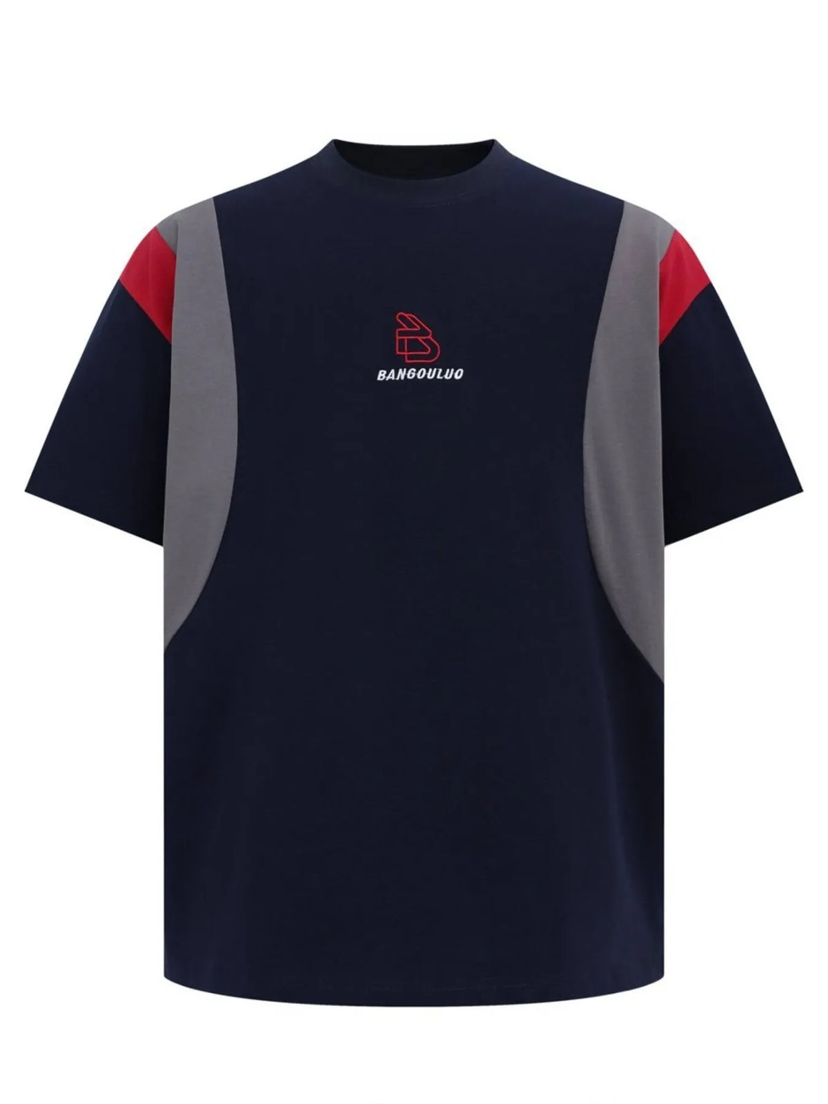Men's color block round neck T-shirt from Trendsi with a casual fit and vibrant color sections, front view.