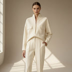 Women's casual polyester top and pants co-ord set by FitiqueFit, featuring a comfortable, stylish matching casualwear outfit.