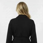 Black lightweight women's waffle robe from Plush Fashion Hub, shown from the back with a small, comfortable fit.