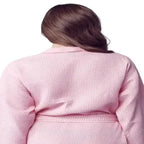 Back view of small blush knee-length waffle robe for women by Plush Fashion Hub, featuring a cozy textured fabric and relaxed fit.