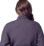 Back view of a small charcoal lightweight women's waffle robe by Plush Fashion Hub, quick-dry spa comfort.