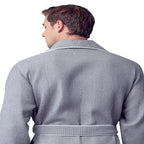 Back view of men's gray waffle piping robe by Plush Fashion Hub, showcasing small piping details and cozy fabric.
