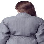 Back view of a small grey knee-length waffle robe for women by Plush Fashion Hub, featuring a kimono style and cozy fabric.